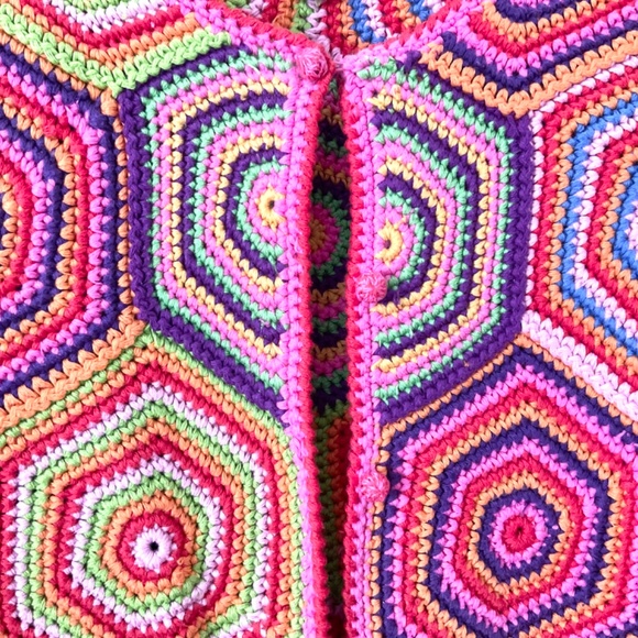 Vintage Isaac Mizrahi Granny Squares Crochet Sweater Cardigan 100% Cotton S M - Picture 10 of 10